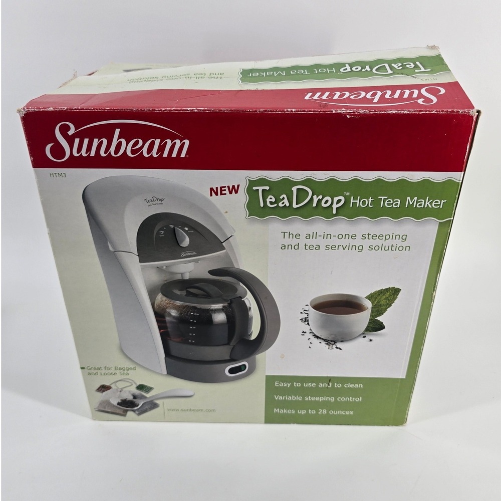 Sunbeam Tea Drop HTM3 Hot Tea Maker 28oz White Grey Variable Steeping Control